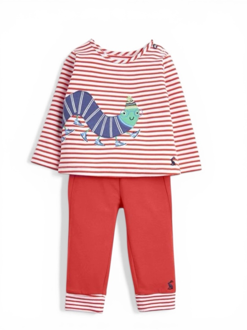 Joules Red & White Striped Set with Caterpillar Appliqué